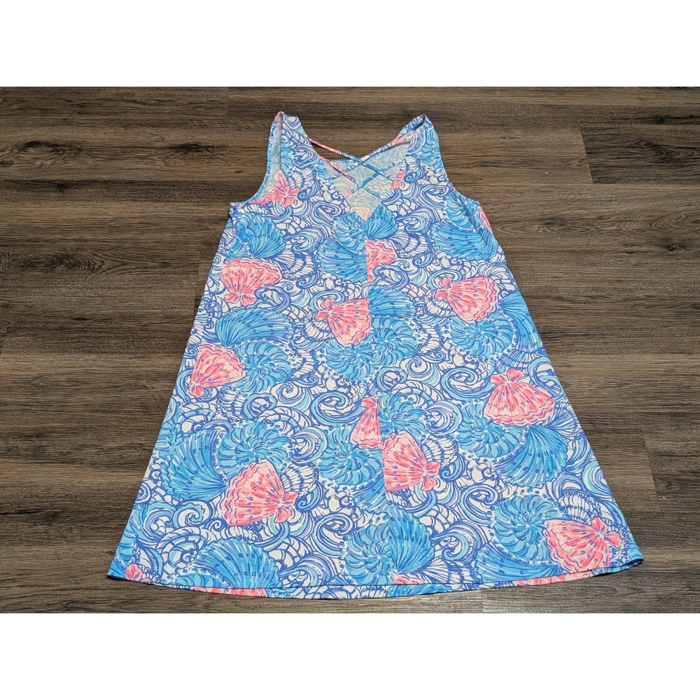 Lilly Pulitzer Medium Blue Pink Shell Me Something Kristen Swing Strappy Dress